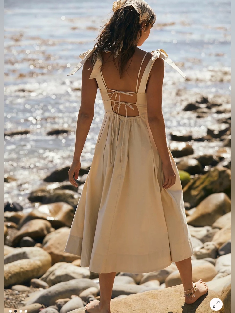 Free People Kinney Midi Dress in Tan Sz XLarge - Picture 4 of 8